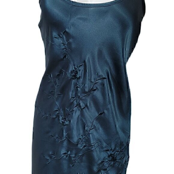 Cabernet Silky Gown Slip Dress S Green Embroidered - Picture 3 of 10